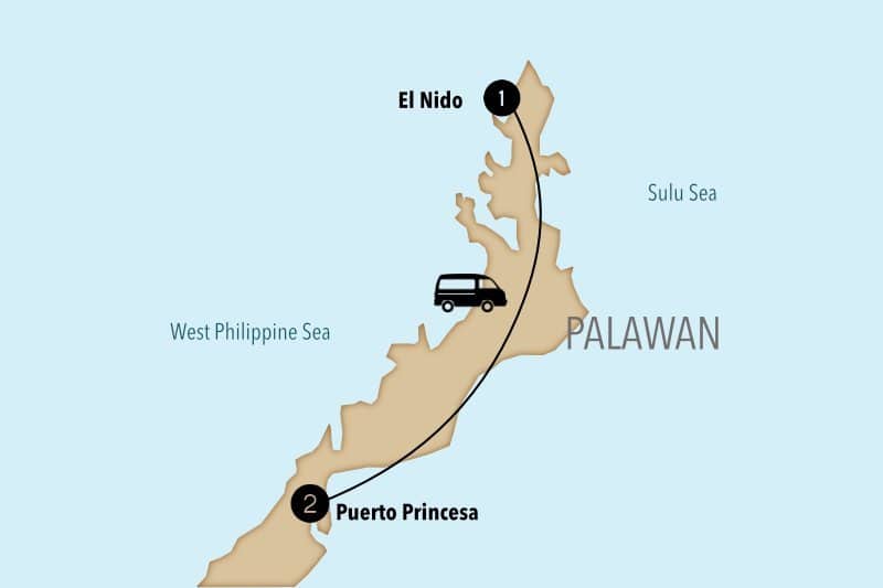 Map of Puerto Princesa to El Nido