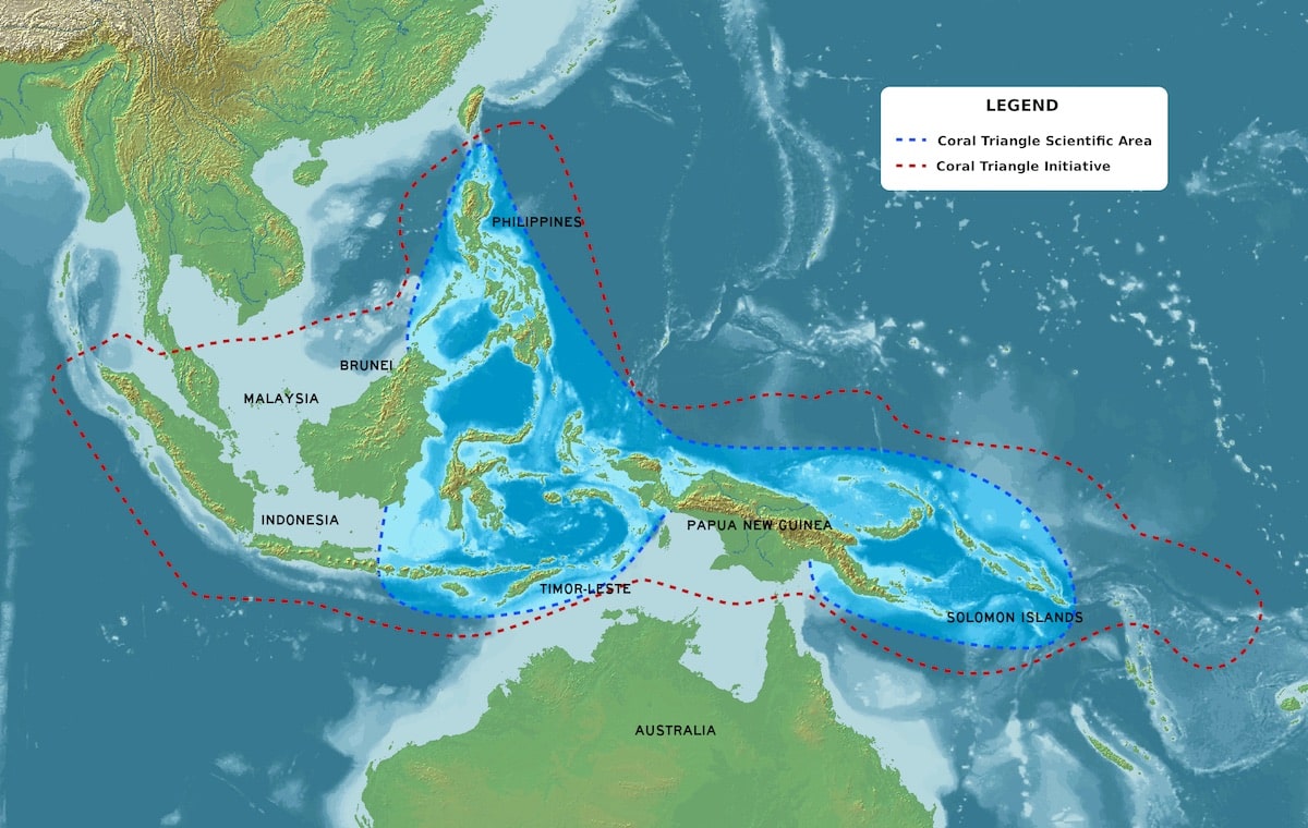 Coral Triangle and countries participating in the Coral Triangle Initiative